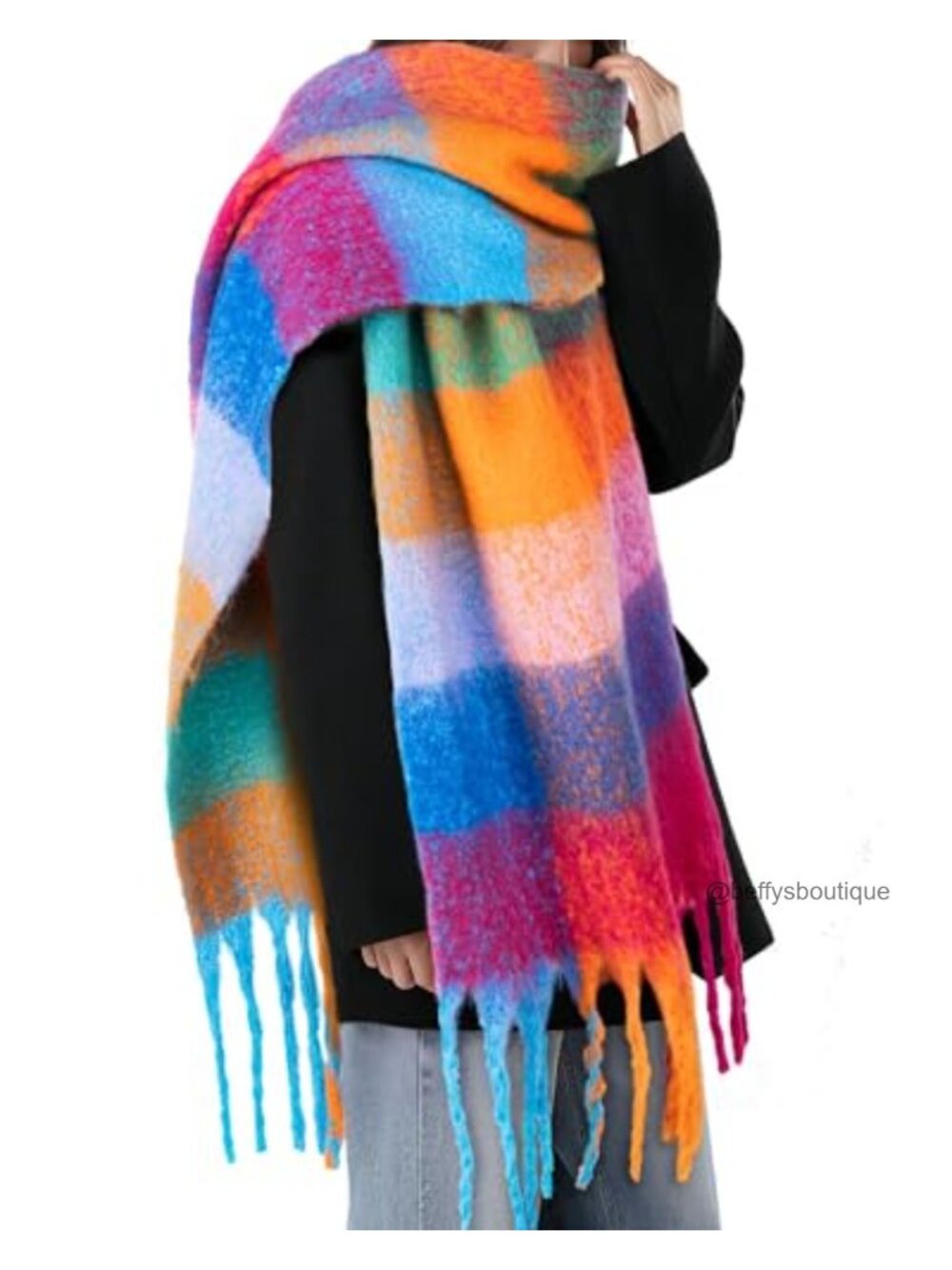 Oversized Chunky Blanket Scarf Women Warm Winter Wrap Fringe Polyester